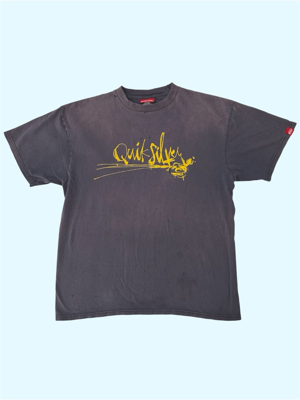 Y2K Quiksilver Spellout Graphic Tee Thrashed Skater Grunge Faded Large